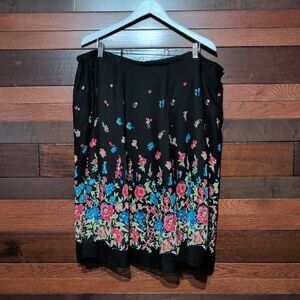 Sag Harbor Black Midi Skirt with Pink & Blue Floral Border
